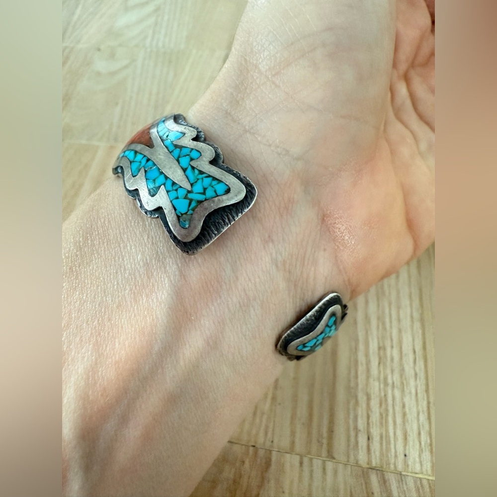 Southwestern Sterling silver turquoise watch cuff bracelet citizen eco drive - Picture 5 of 15